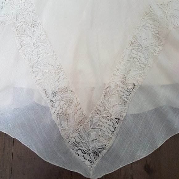 J Gee Ivory Lace-Up Asymmetrical Tiered Lace Sleeveless Woven Midi Dress, Sz PS - Picture 5 of 11